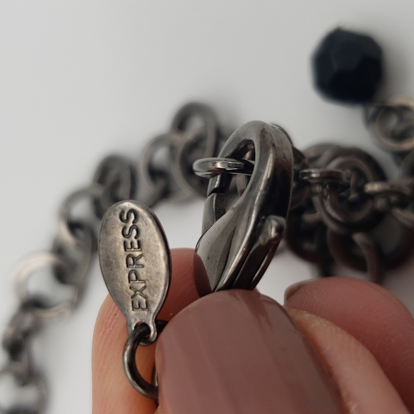 Express Statement Necklace Gunmetal/Black/Clear Rhinestones and Chains - Picture 4 of 11